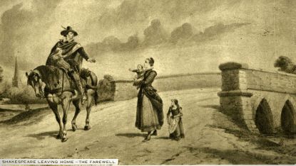 Artist's rendition of William Shakespeare leaving his family to go to London