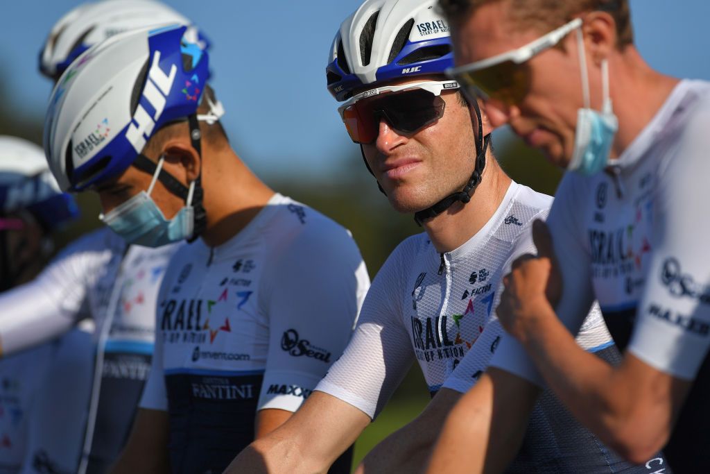 PLOUAY FRANCE AUGUST 29 Ben Hermans of Belgium and Team Israel StartUp Nation during the team presentation prior to the 85th Bretagne Classic OuestFrance 2021 a 251km race from Plouay to Plouay OuestFrance on August 29 2021 in Plouay France Photo by Luc ClaessenGetty Images