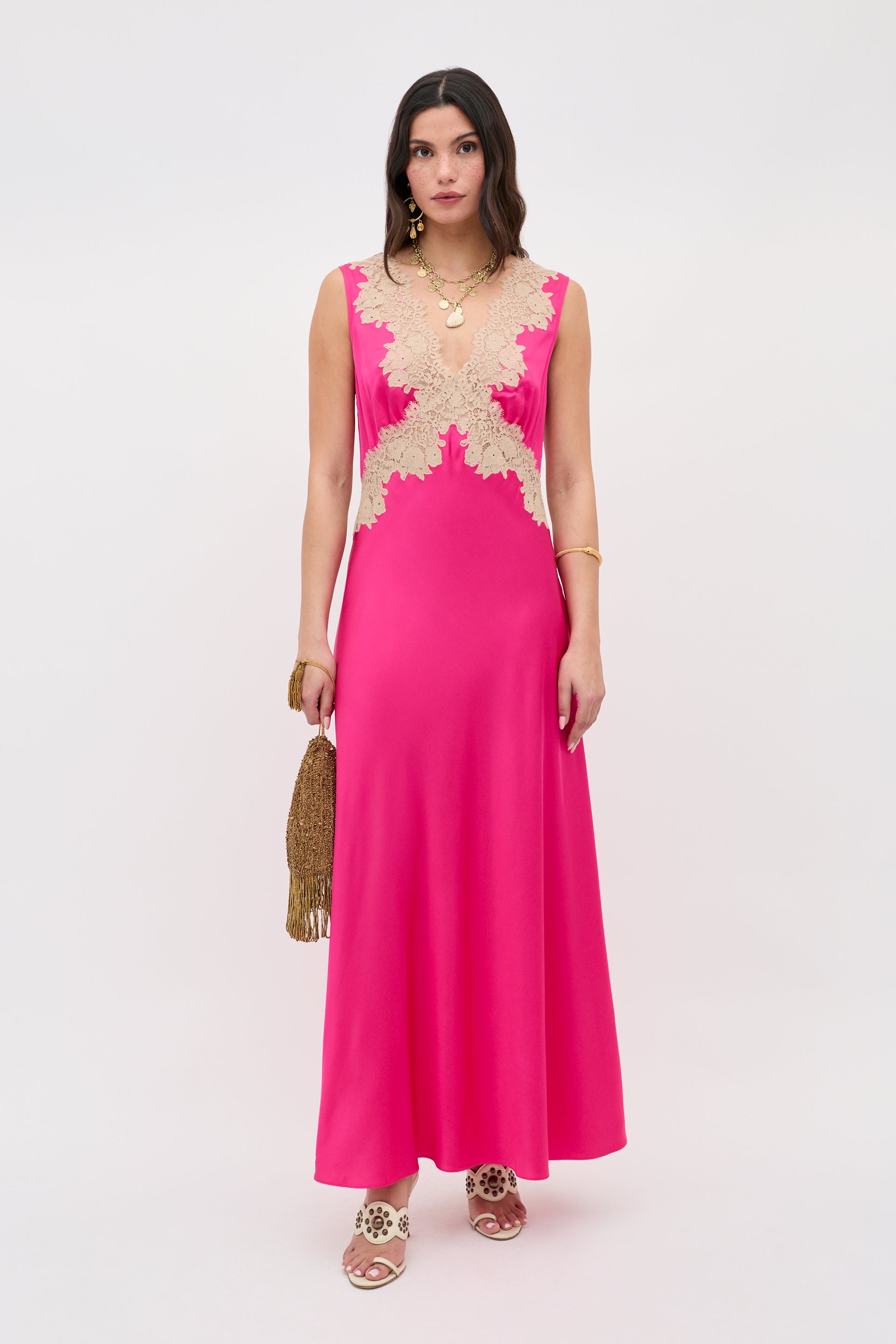 Lysandra Satin Dress in Pink Cerise