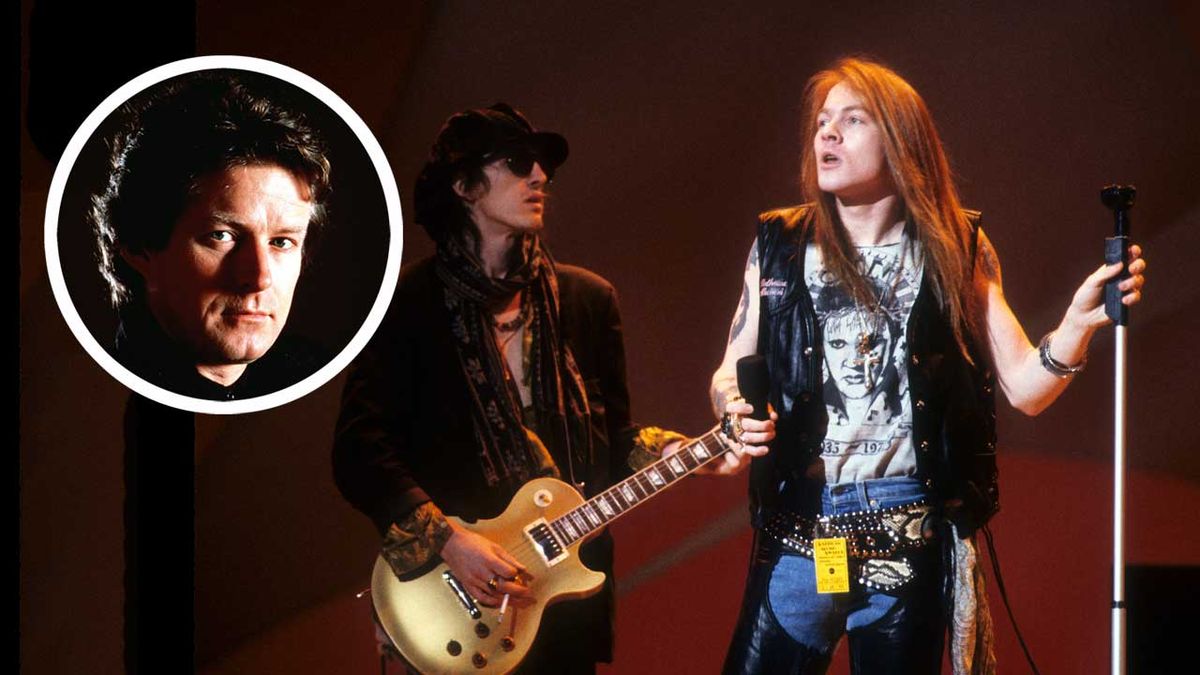 Guns N&#039; Roses onstage at the 1989 AMA awards and (inset) a Don Henley headshot