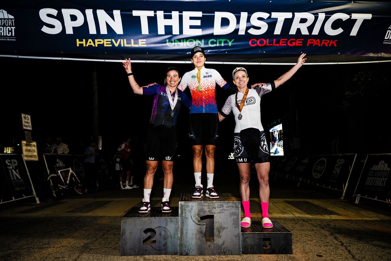 Women's podium at Spin The District: Hapeville Crit 2025