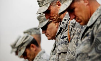 U.S. military personnel prepare for departure from the Sather Air Base on December 15, 2011 in Baghdad, Iraq.
