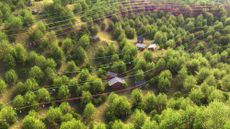 Digital lines imposed onto a rural business in the sun