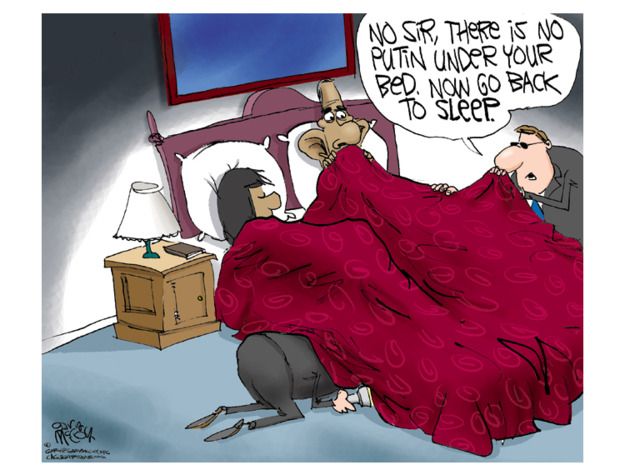 Obama cartoon Obama scared of Putin