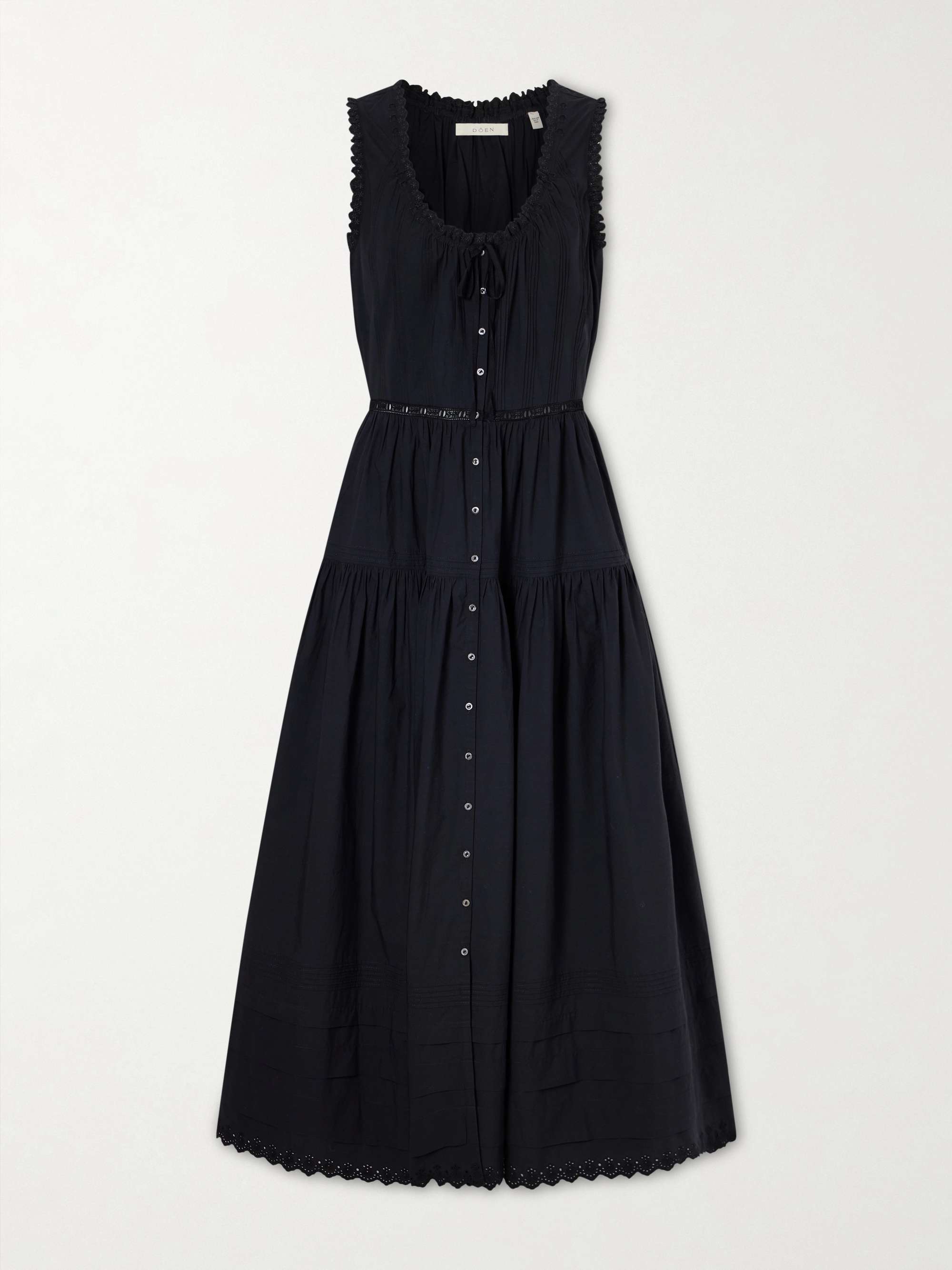 Hortense Pintucked Embroidered Organic Cotton Midi Dress