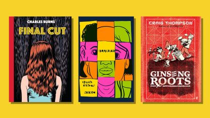 Book covers of Final Cut by Charles Burns, Blurry by Dash Shaw and Ginseng Roots by Craig Thompson