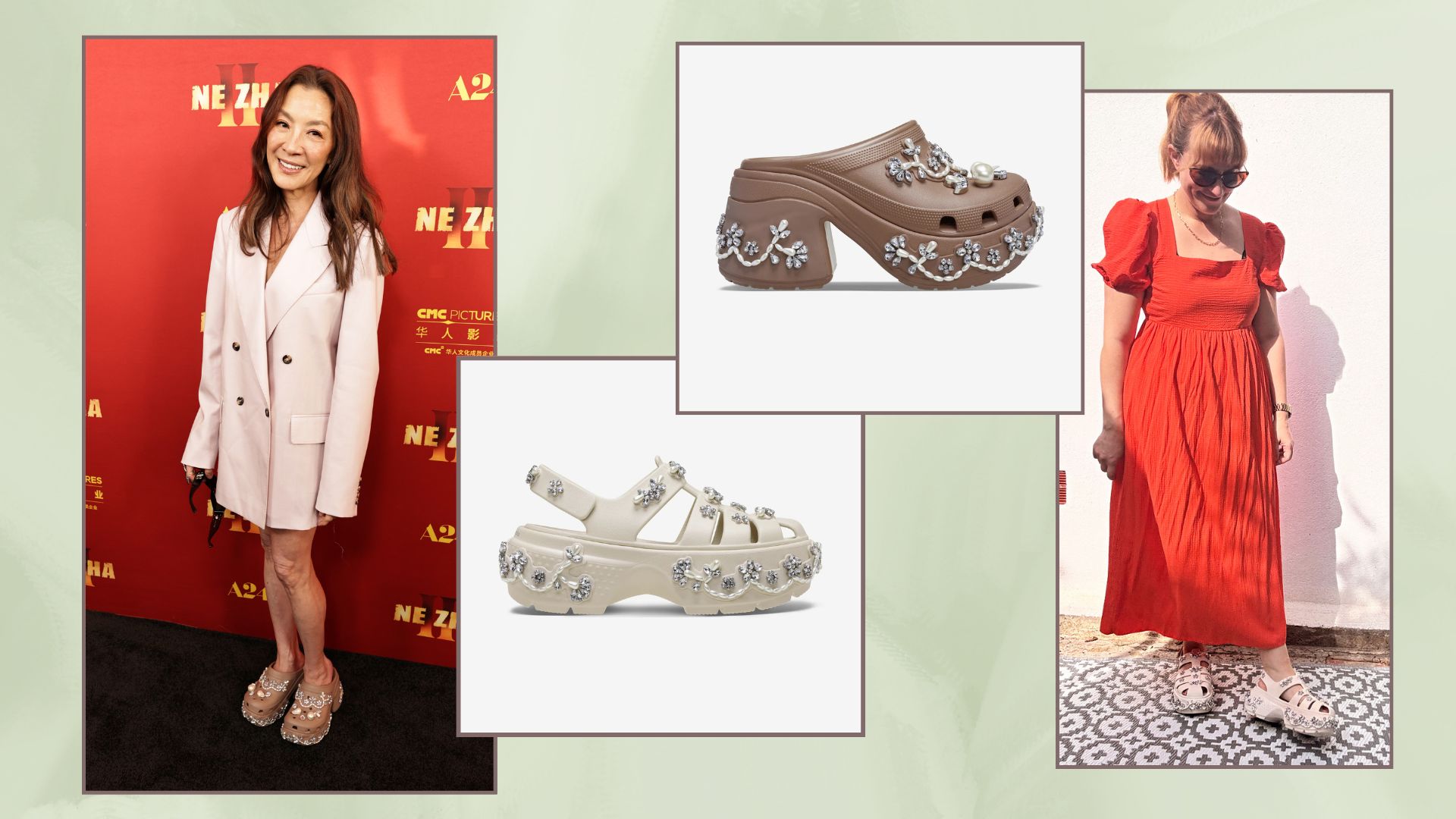 michelle yeoh and matilda wearing embellished crocs
