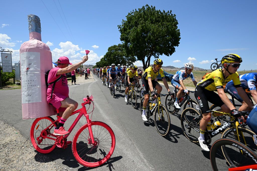 A fan cheers on the riders at the Tour Down Under