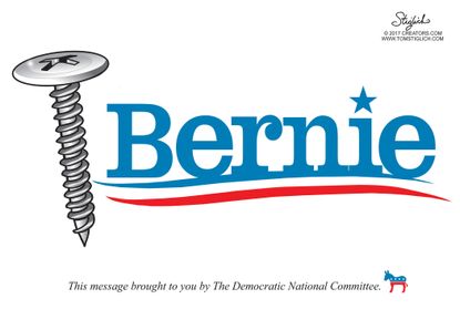 Political cartoon U.S. Bernie Sanders DNC election meddling