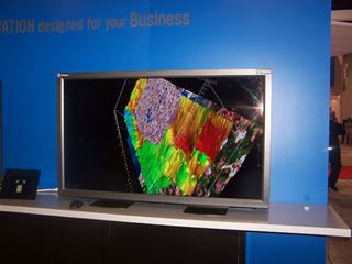 The super-resolution 2160p Quad HDTV was showing off a graphic-intensive tech demo showing what oil companies can do with the display.