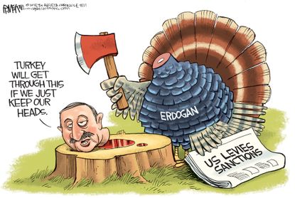 Political cartoon U.S. Turkey sanctions Erdogan behead