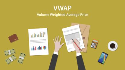 vwap and volume-weighted average price written in white text on digital rendition of person studying financial charts