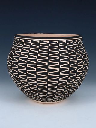 Acoma Pueblo Hand Coiled Geometric Painted Pottery