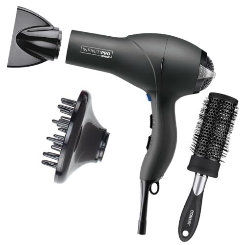 Infinitipro by Conair Hair Dryer, 1875w Salon Performance Ac Motor Hair Dryer, Conair Blow Dryer, Grey With Bonus Blow-Out Brush