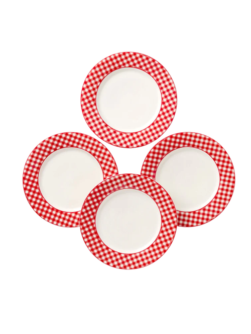 Gingham Red Dinner Plates, Set of 4