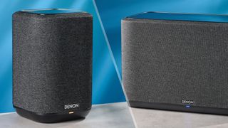 A Denon Home 150 and a Denon Home 350 smart speaker