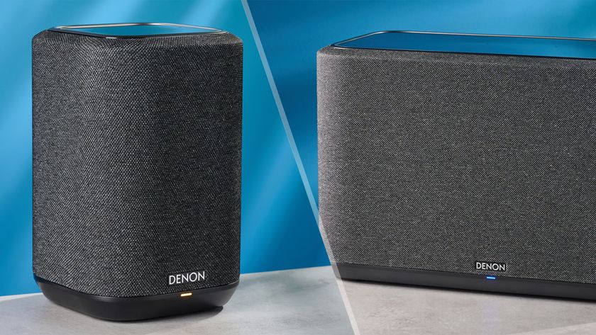 A Denon Home 150 and a Denon Home 350 smart speaker