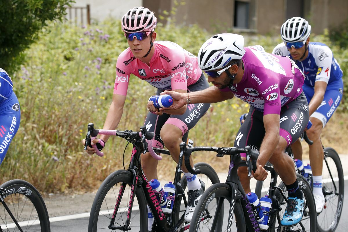 Fernando Gaviria fetched bottles for race leader Bob Jungels on a hilly stage