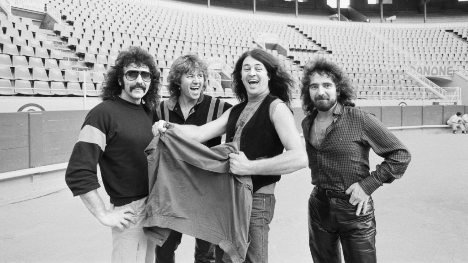 Black Sabbath in Spain part of their European tour, (clockwise) Tony Iommi, Bill Ward, Ian Gillan and Geezer Butler. 14th September 1983.