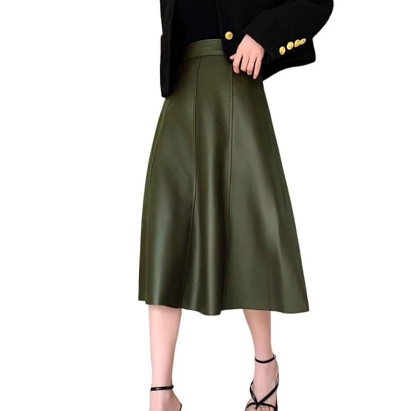 Utcoco, Midi-Length Faux Leather Skirt