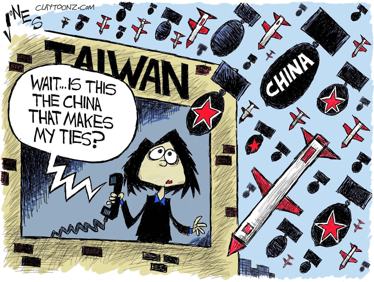 Political cartoon World China Taiwan strained relations