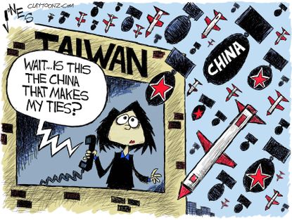 Political cartoon World China Taiwan strained relations