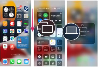 To Mirror or extend your mobile device display on Mac, swipe down on your device to bring up Control Center. Tap Screen Mirroring, then choose your Mac from the list.