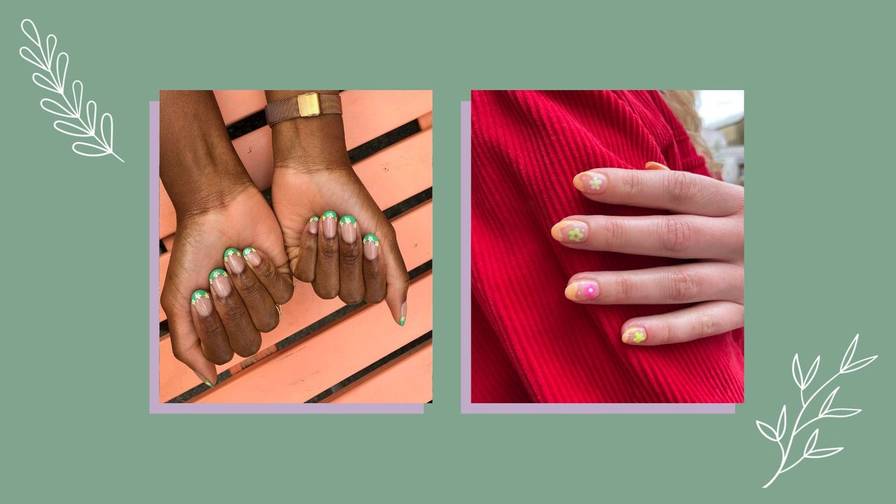 Collage of two daisy nail art designs from Shoreditch Nails