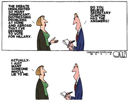 Editorial cartoon U.S. debate voter Hillary Clinton