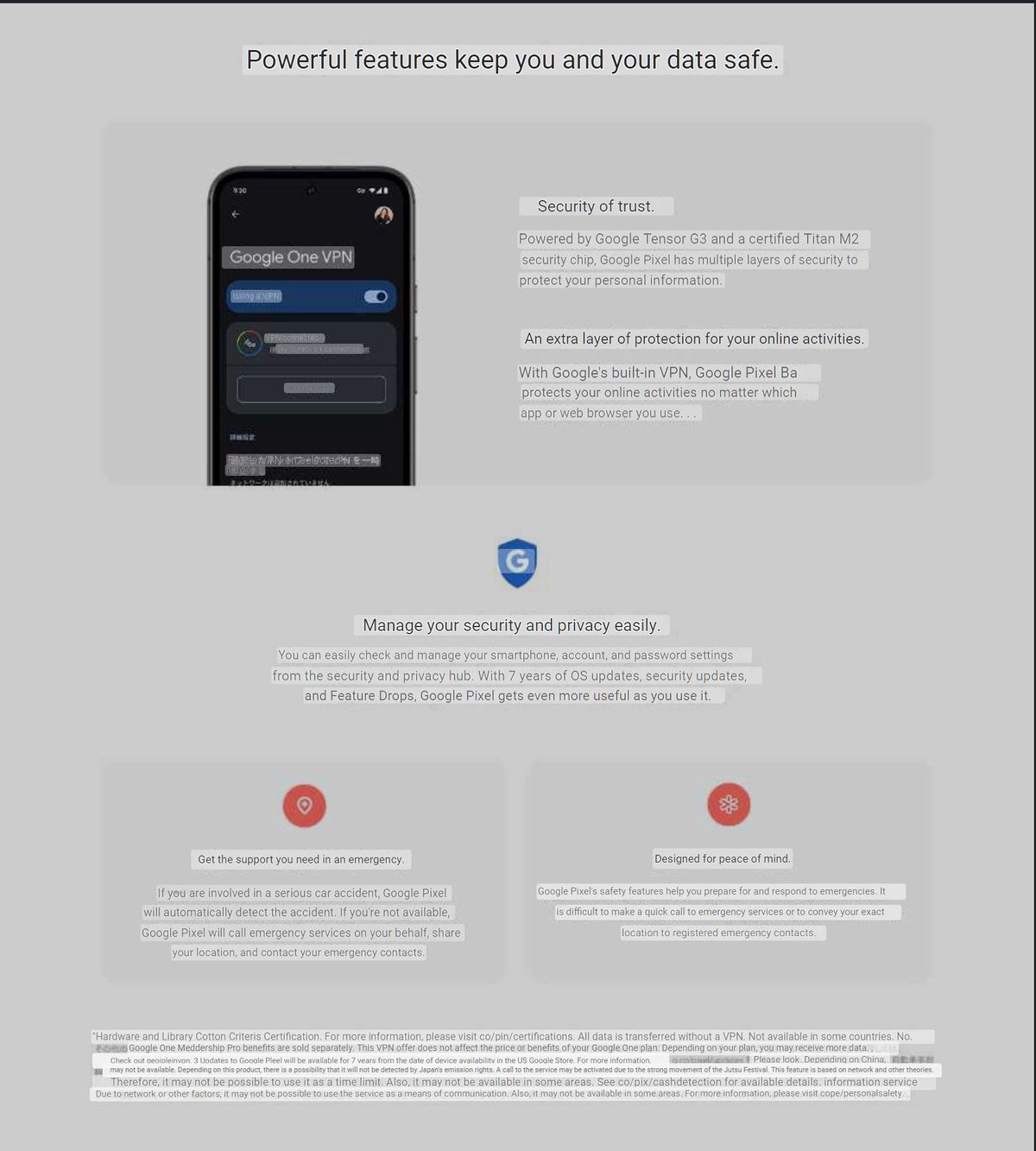 Product page for Google Pixel 8a - Security