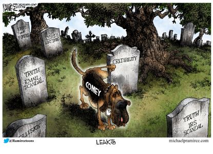 Political cartoon U.S. Comey testimony leaks grave credibility