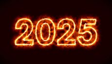 Illustration of an abstract fire with the year 2025 - represents the new year - happy new year concept.