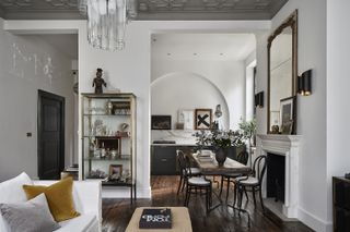Eclectic black and white interior filled with vintage items