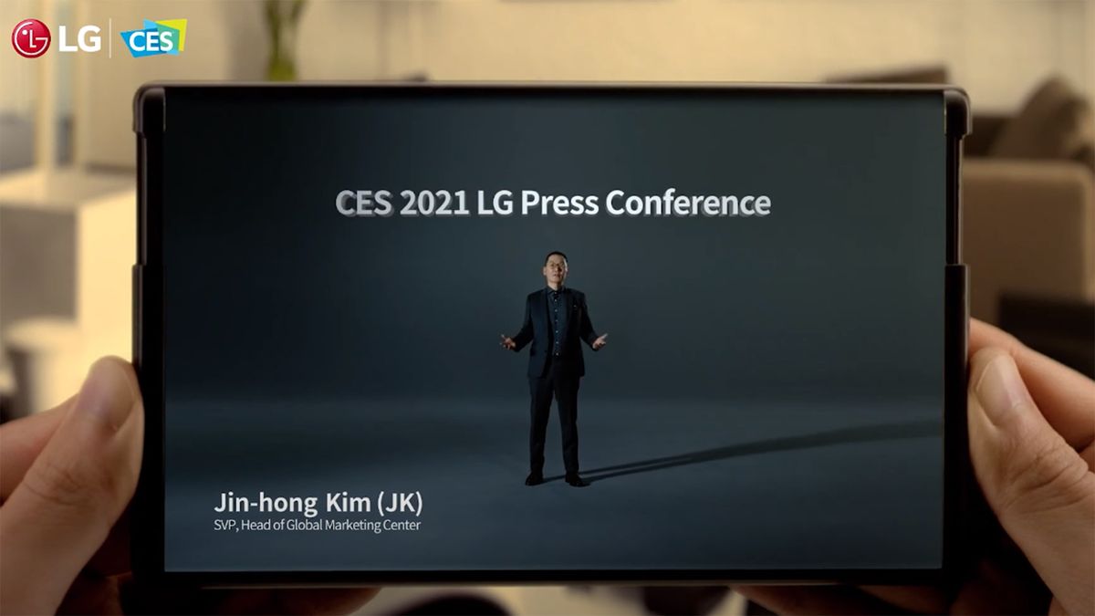 LG Rollable demo during CES 2021 press conference