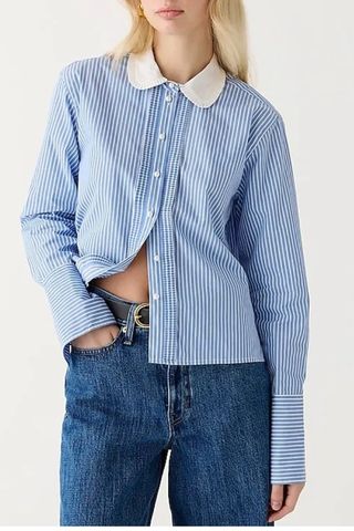 Cropped Garçon Shirt With Pearl Buttons in Stripe