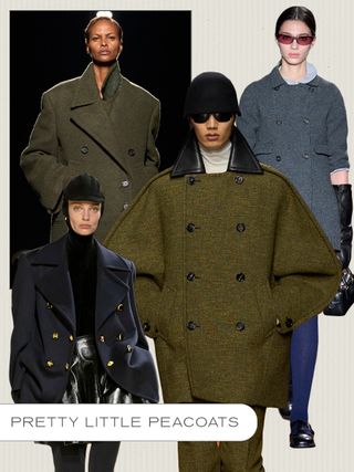 a collage of runway images from the fall/winter 2024 collections featuring the season's top coat trends