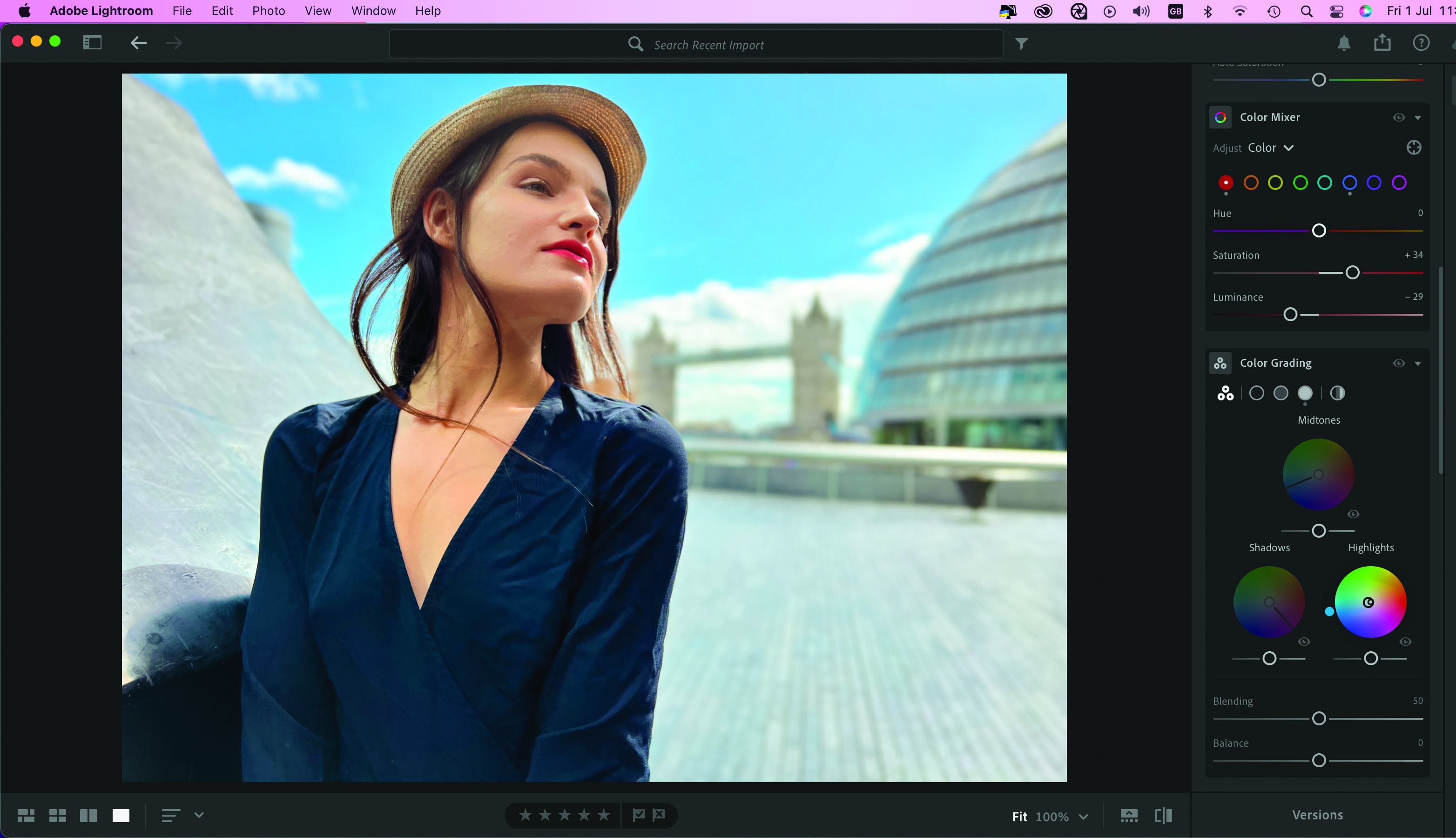 Adobe Lightroom screenshot of a woman and the sidebar