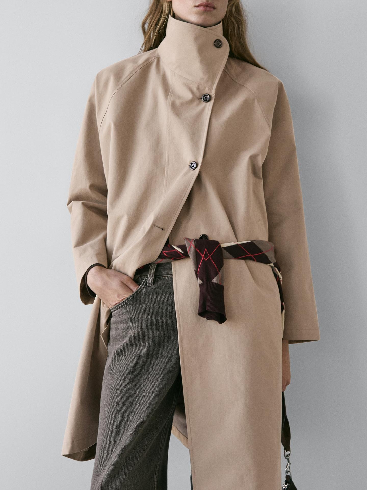 Massimo Dutti, Long Cotton Trench Coat With Side Closure