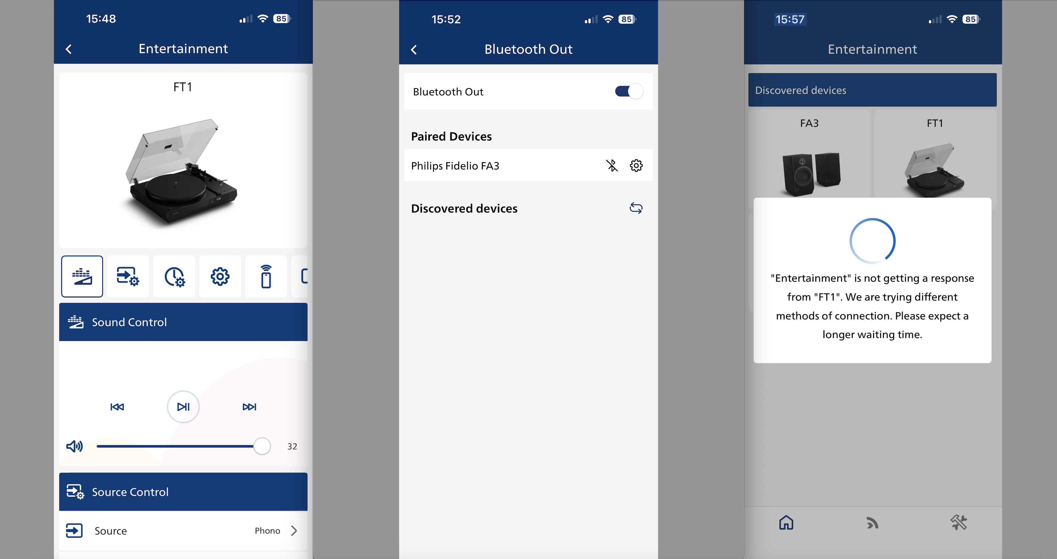 Philips Fidelio FT1 turntable and CD player, with a closeup on the tonearm, control buttons, plinth and CD mechanism