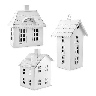 AuldHome Farmhouse Decor Tin Houses (Set of 3, White)