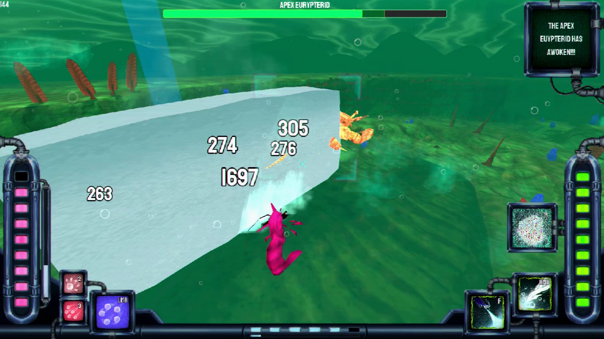 Bisecting an apex eurypterid with a glacier in Shrimp Game.