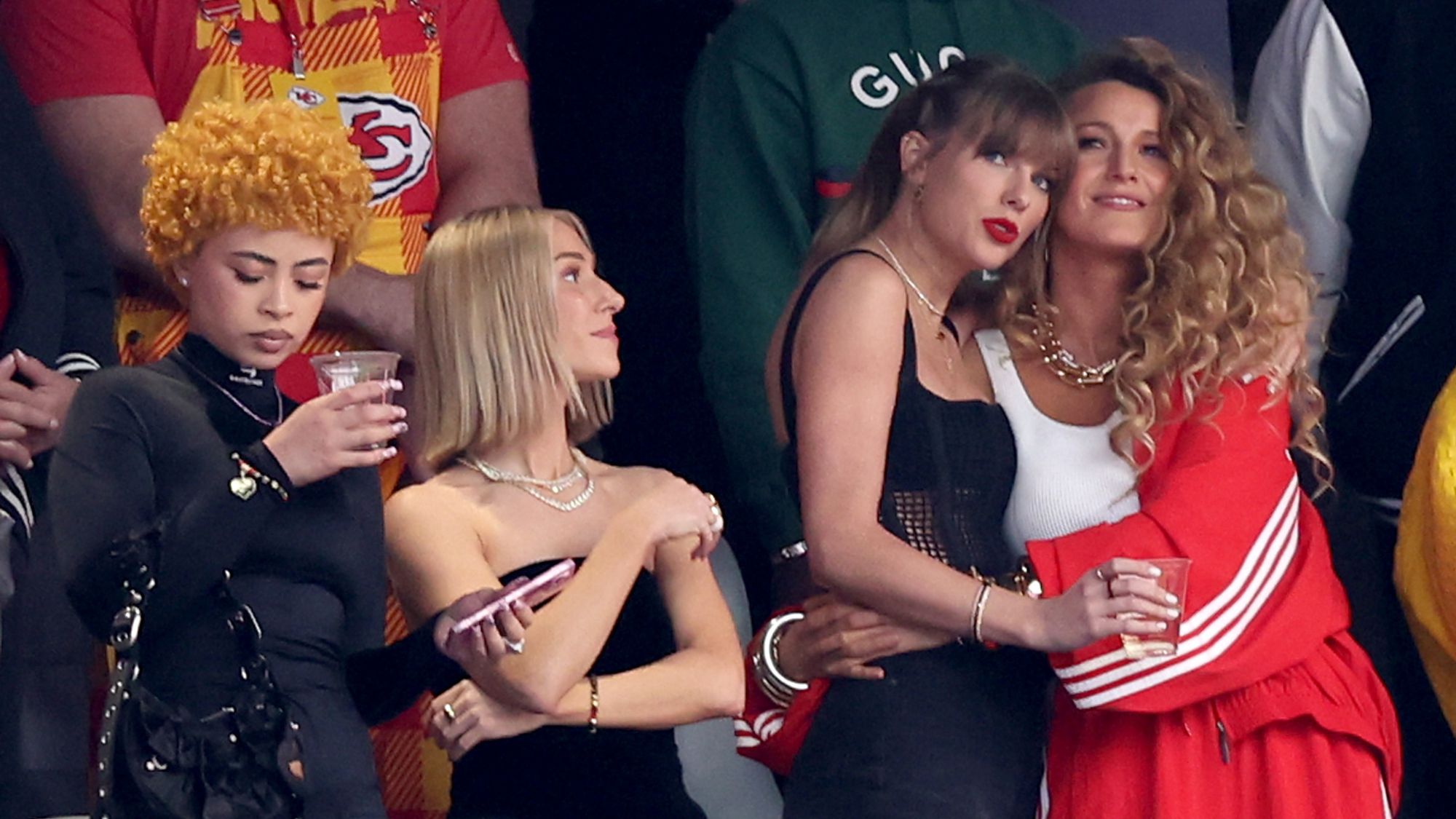 Taylor Swift and Blake Lively attend the Super Bowl