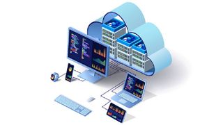 The best VPS hosting: Graphic featuring phones, computers and a cloud filled with servers