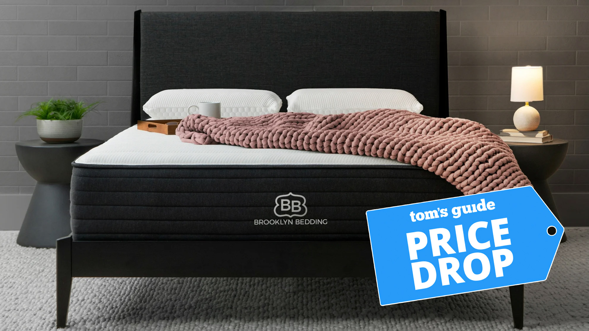 Brooklyn Bedding 12&quot; Gel Memory Foam Hybrid Mattress in a Box with a Tom&#039;s Guide badge overlaid saying &quot;PRICE DROP&quot;
