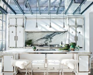 White kitchen ideas with metal cabinetry elements