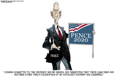Political cartoon U.S. Pence presidential campaign fake news