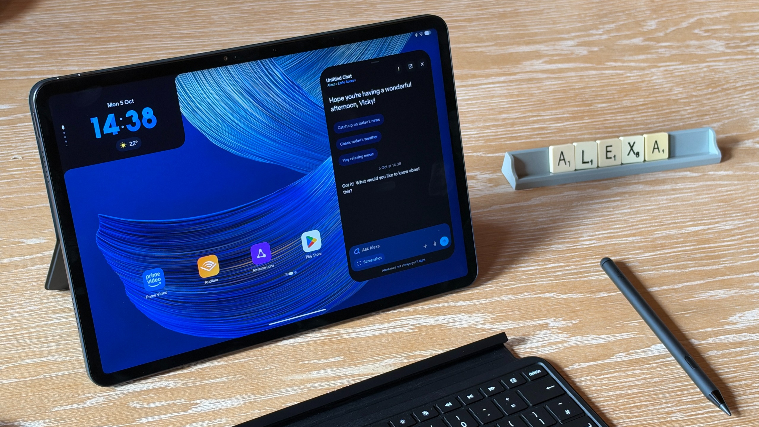 The Amazon Alexa Tablet 12 Pro resting on a table