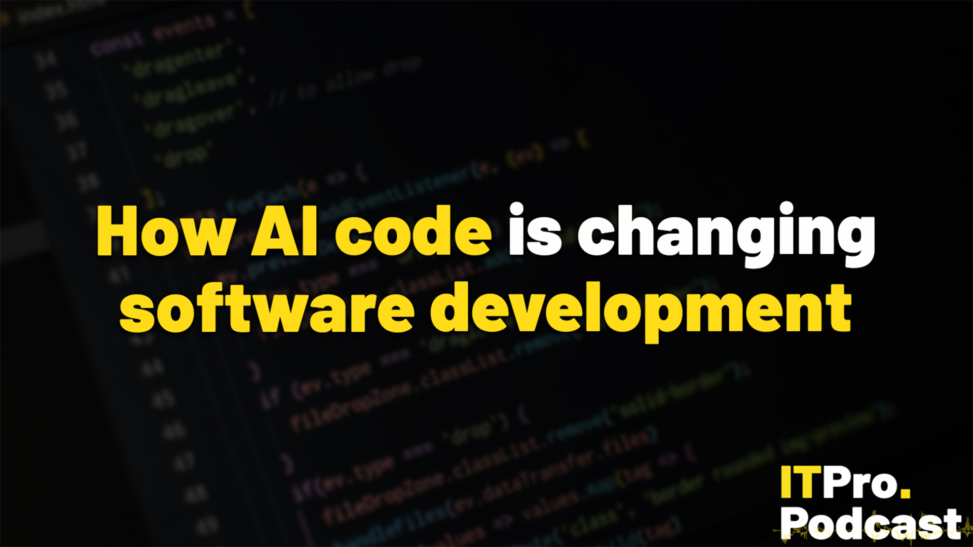 The words "How AI code is changing software development" over a dark background of computer code.