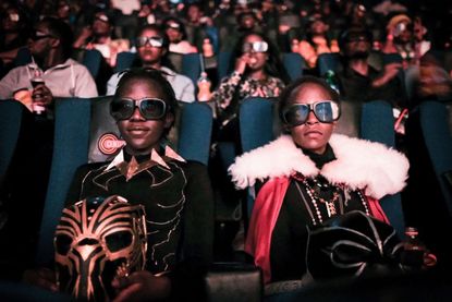 Moviegoers watching 'Black Panther.'