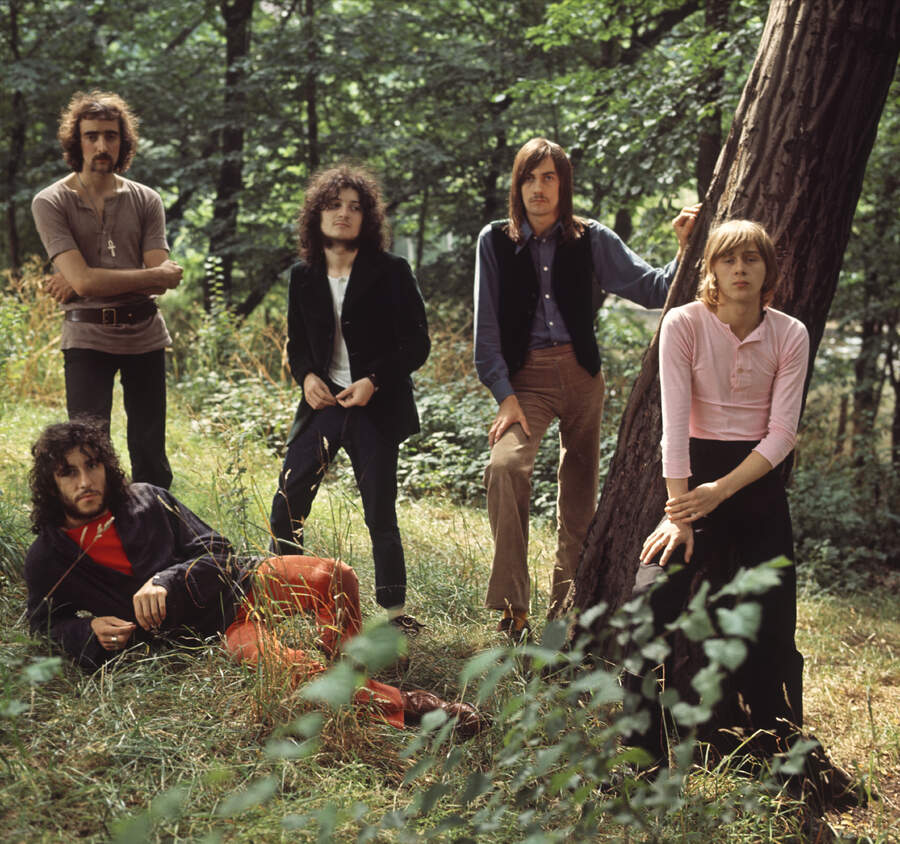 Fleetwood Mac circa 1968, standing in woodland
